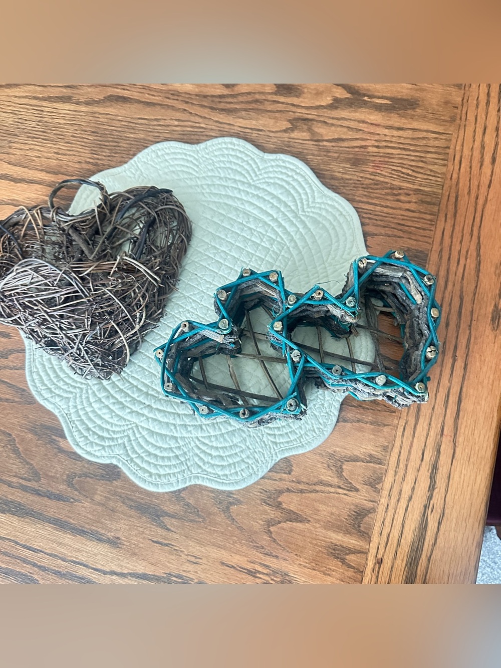Lot of 2 wicker heart baskets